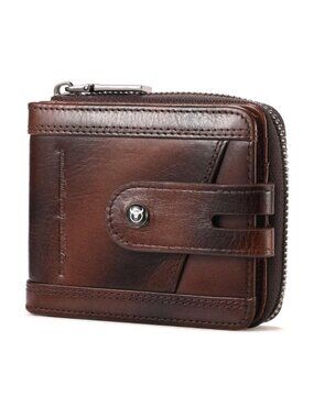 Men’s Vintage Genuine Leather RFID Wallet - Zippered & Large Capacity